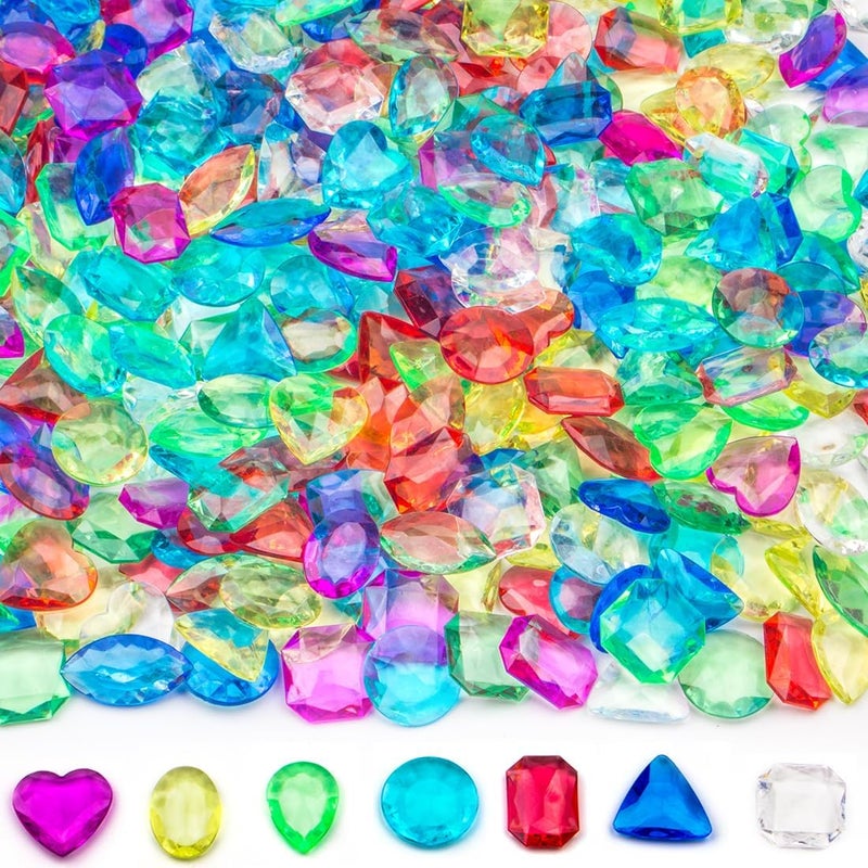 Prehalpty Store 200 Pcs Gemstones for Kids, 7 Styles 1" Plastic Gems Treasure Hunt Toys,Pirate Treasure Mermaid Swim Toys,Fake Gems for Vase Fillers - Image 1